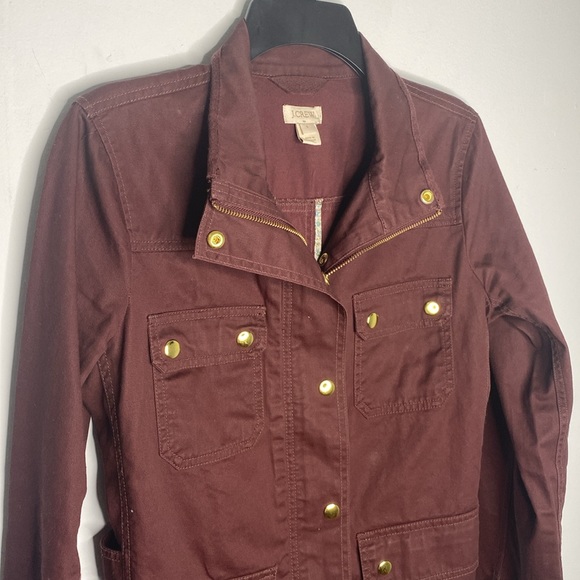 Jcrew downtown field jacket moto bomber coat burgundy red gold buttons pocket - Picture 6 of 13